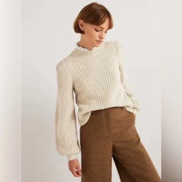 Boden Cobalt‎ Blue Chunky Knit Ribbed Balloon Sleeve Wool Alpaca Sweater Cozy - Picture 2 of 10